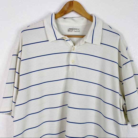 Nike Golf White & Blue Striped Nike Fit Dry Polo Shirt - Picture 2 of 6